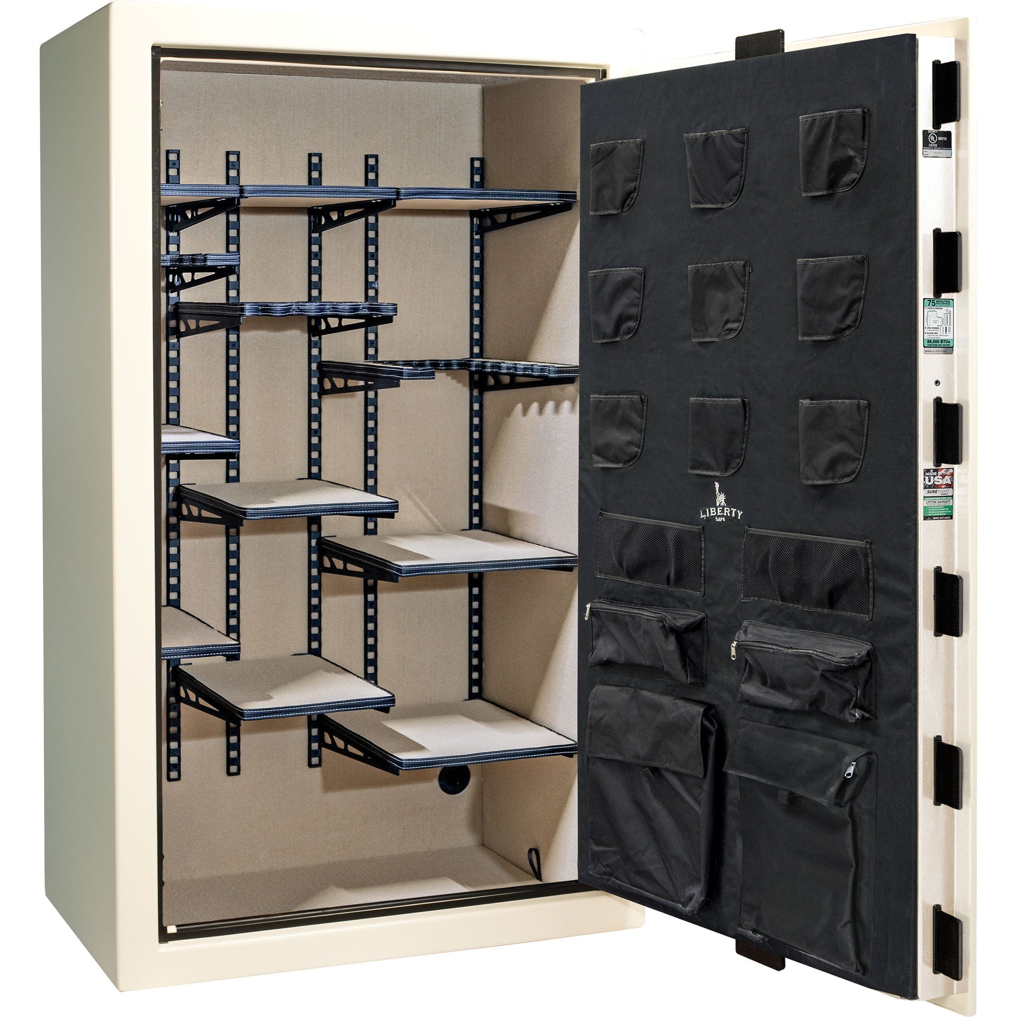 Colonial Series | Level 4 Security | 75 Minute Fire Protection | 50 PRO FLEX | DIMENSIONS: 72.5"(H) X 42"(W) X 27.5"(D*) | White Gloss Brass | Mechanical Lock - Open