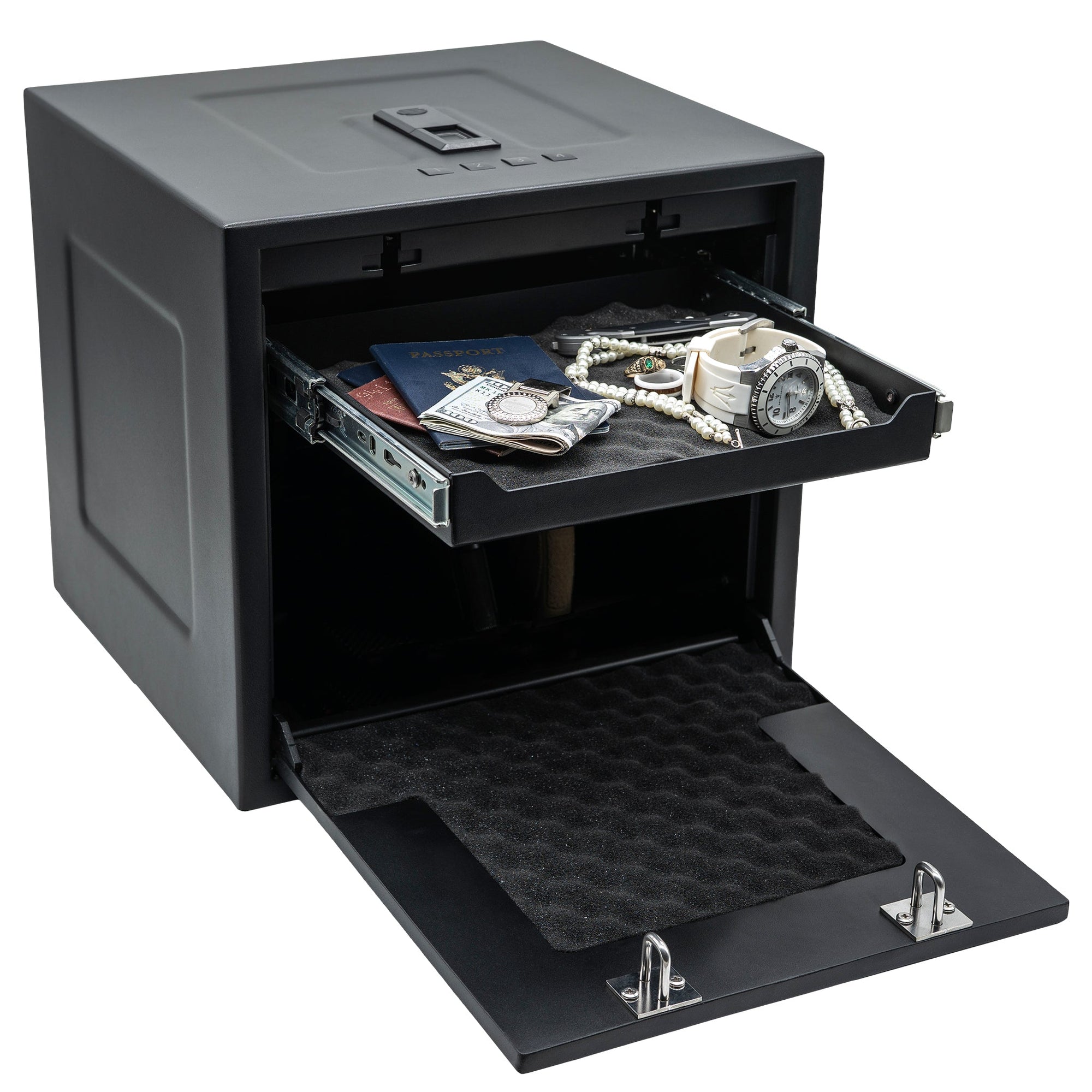 HDV-350X | Biometric Handgun Vault | 13”(D) X 14”(W) X 13”(H) Exterior Dimensions | Black - Open