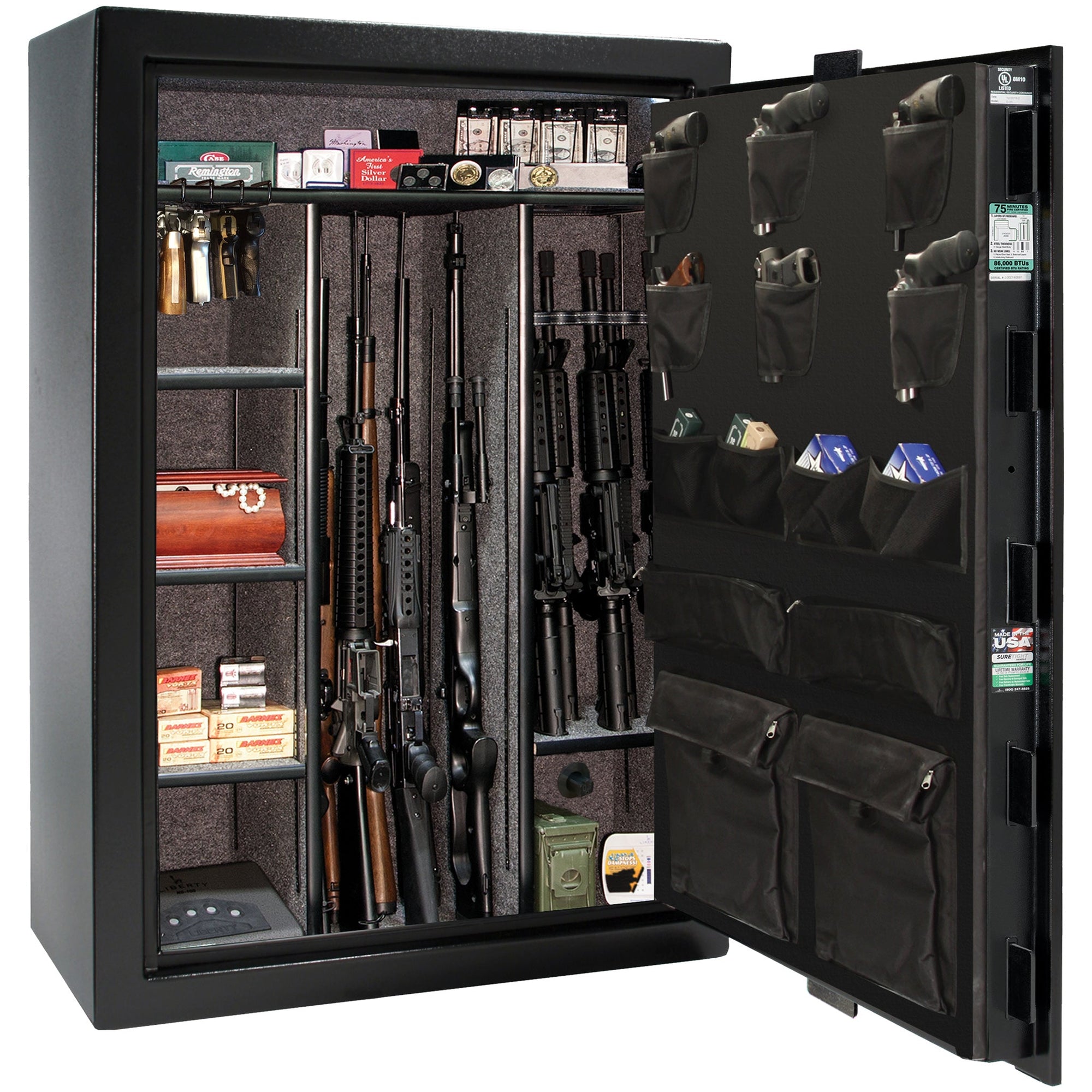 Colonial Series | Level 4 Security | 75 Minute Fire Protection | 35 | DIMENSIONS: 60.5"(H) X 42”(W) X 22"(D*) | Black Gloss | Mechanical Lock - open