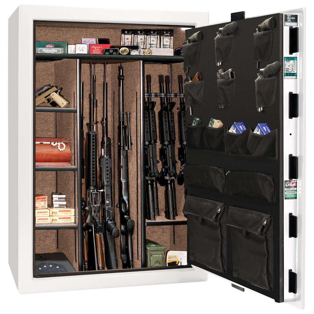 Colonial Series | Level 4 Security | 75 Minute Fire Protection | 35 | DIMENSIONS: 60.5&quot;(H) X 42”(W) X 22&quot;(D*) | White Gloss Black Chrome | Mechanical Lock - open